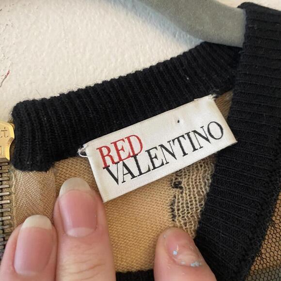 RED VALENTINO wool silk cashmere black tan floral mesh sweater - Picture 3 of 6